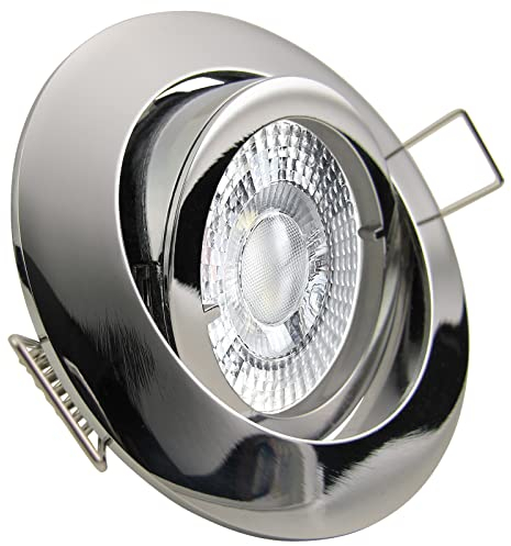 trendlights24 Premio LED Einbaustrahler 230V Chrom rund 3-Stufen dimmbar extra flach 35mm, 3er Set Neutralweiß 5W LED-Spots, Deckenspots schwenkbar