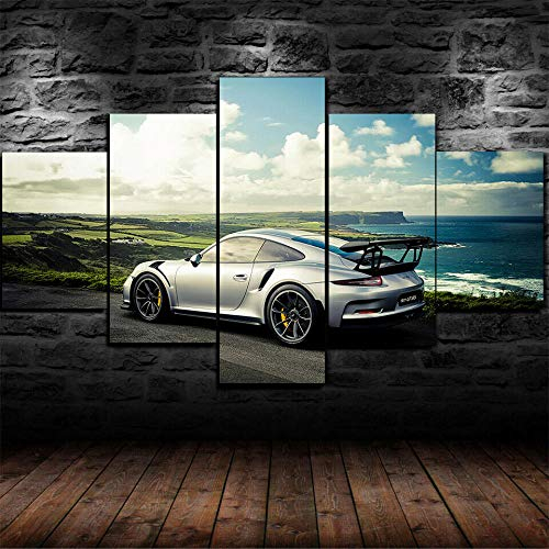 hgjfg Bilder Wandbild 150x80cm Leinwandbild 5 TLG Kunstdruck Porsch 911 GT3 RS Superauto modern Wandbilder XXL Wanddekoration Design Wandkunst 5 Stücke Leinwand Wohnzimmer Dekoration