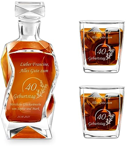 Maverton Whiskey Karaffe + 2/4 / 6er Whiskygläser Set mit Gravur - 700ml Whisky Dekanter - Geschenk zum Geburtstag für Männer - Glückwünsche