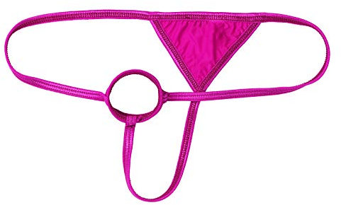 FEESHOW String Ficelle Homme G-String sous-vêtements Erotique Tanga T-Back Slip Ficelle Ouvert Poche Pénis Trou Plaisir Bikini avec Perles Bas de Maillot de Bain Underwear Rose Vif OneSize