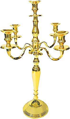 Riesiger Korb AM92 - 5-armiger goldener Kerzenleuchter (0,6 m), Kerzenständer, Kerzenhalter, dekorative Ecke und Tischstück
