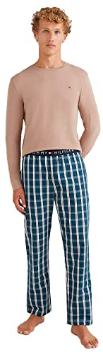 Tommy Hilfiger Herren Cn Ls Pant Woven Set Print UM0UM01960 Pyjamas, Gelb (Oat Milk/Royal Plaid), M