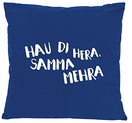 Bavariashop Bayerisches Dekokissen mit Spruch Hau di Hera... - dunkelblau
