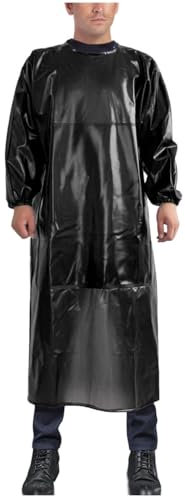 Splash-proof overalls Elastic Cuff Smock Wear-resistant acid and alkali resistant apron Back Tie stone Chemical plant slaughter house (L, Black), Black, L Length: 51.96in (132cm)