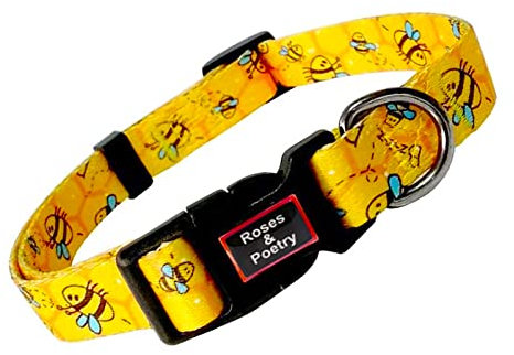 Roses&Poetry Hundehalsband mit bunten Bienenmustern, verstellbar, langlebig, für kleine, mittelgroße und große Hunde (Biene-XS)