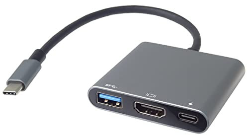 PremiumCord Adapter USB-C auf HDMI + USB3.0 + PD, USB 3.2 Typ C Stecker auf HDMI, USB3.0, PD Buchsen, Erweiterte + Spiegelfunktionen, Auflösung 4K 2160p, FULL HD 1080p, Farbe schwarz, Länge 20cm