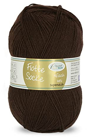 Rellana Flotte Socke uni,100 Gr. 4-fädige Sockenwolle, 75% Schurwolle(Superwash)/25% Polyamid, (906 braun)