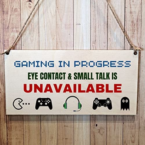 Second Ave Funny Gaming In Progress Wooden Hanging Gift Rectangle Gamer Bedroom Sign Plaque