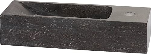 Saqu Nature Collection Waschbecken schmal 1 Hahnloch Rechts 38x14x8 cm - Schiefer Schwarz - Waschbecken für Unterschrank, Waschtisch für Gäste WC