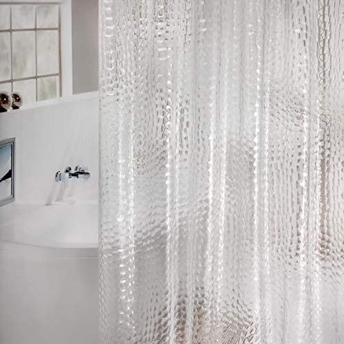 WELTRXE Rideau de Douche Anti-moisissure 150 x 180 cm EVA Imperméable avec 10 Anneaux et Fond de Poids Magnétique, Rideau de Bain Semi-Transparent de 0,15 mm, Motif Cube d'eau, pour Baignoire