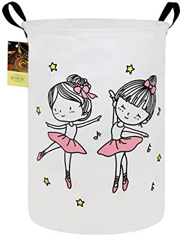 HUNRUNG Laundry Hamper,Large Canvas Fabric Lightweight Storage Basket Toy Organizer Dirty Clothes Collapsible Waterproof for College Dorms, Children Bedroom,Bathroom(Round Dancing girl)