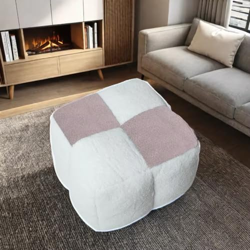 Louis Donné Pouf Sitzhocker Sitzpuff 47 * 43 * 35 cm Quadratisch Sitzpouf Bodenkissen Fußhocker Innenbereich Sitzkissen Kuschelig & Weich Stoff Mit Schwamm Füllung (Pink und Weiß)