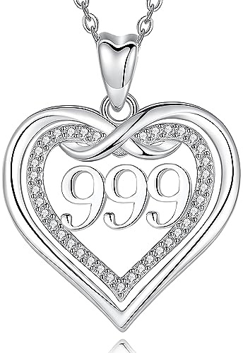 CELESTIA Damen Herz Kette Silber 925 mit Anhänger Zahlen 999 Schmuck Frauen Glücksbringer Spirituelle Geschenke für Frauen Liebes Geschenk für Sie