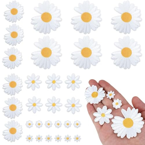 Patches Zum Aufbügeln Aufbügelbilder 30Stk Aufbügelflicken Blume Aufnäher Zum Aufbügeln Gänseblümchen Blumen Bügelbilder für Mädchen DIY-Zubehör Zum Aufnähen auf Kleidung Kleid Jeans