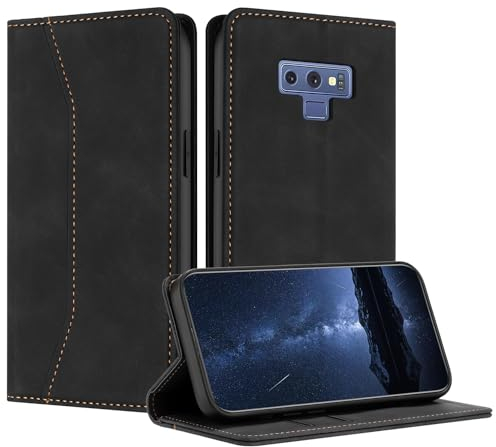 Mo-Beauty Hülle Kompatibel mit Samsung Galaxy Note 9, Handyhülle Samsung Note 9, Galaxy Note 9 Hülle, PU Leder Flip Klappbare Schutzhülle Magnet Ledertasche Klapphülle für Samsung Note 9(Schwarz