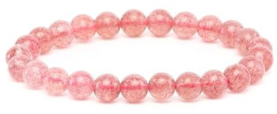 JoyasMinerales Bracelet en Quartz Fraise | 100% Pierres Naturelles Authentiques | Confortable & Élégant | Fil Élastique Coréen + Boîte Cadeau Incluse (Quartz Fraise, 8mm)