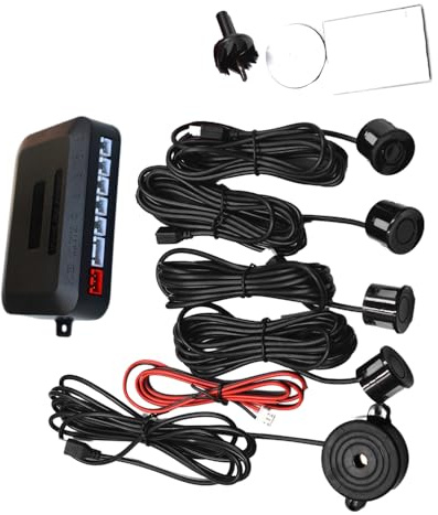 KACEPAR Car Parking Reversing Radars System with 4 Parking Sensors Black, Universal Cars Parking Assistance Reversing Radar, Reverse Backup Parking Sensor Radar System Reversing Assistance Kit