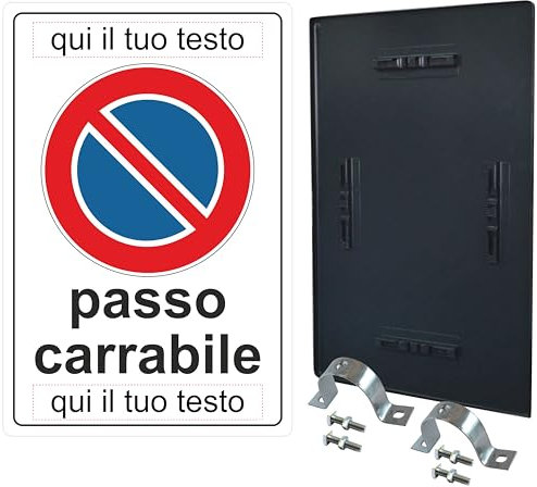 Pubblimania PASSO CARRABILE PERSONALIZZATO in metallo da installare a paletto con staffe e bulloni (Passo Carrabile 40x60)