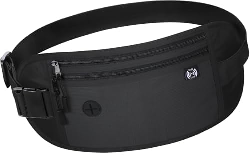 Enloffi Geldgürtel für Reisen Flache Bauchtasche mit RFID Blocker für Damen und Herren Wasserdicht Reisetasche Reise-Geldgürtel mit Verstellbarem Gummiband für Bargeld Karten Reisepass, Schwarz