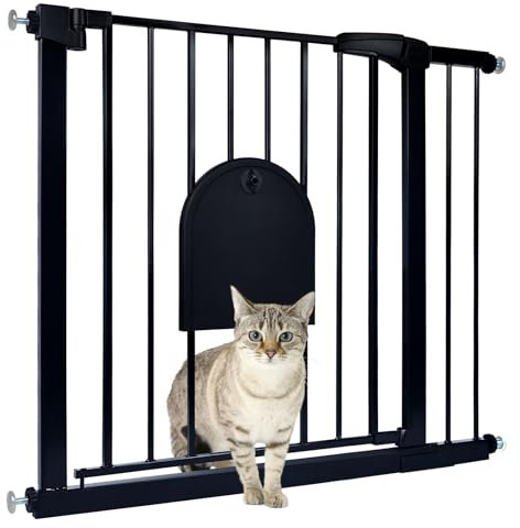TWOLIIN Türschutzgitter Treppenschutzgitter ohne Bohren Türgitter für Breiten 85-95 cm, Treppengitter mit Tür für Hunde und Katzen, Schließt Automatik, Einhändige Bedienung, Schwarz