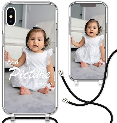 CoverHeld Handyhülle Kompatibel Mit iPhone XS - Silikon Hülle Mit Schwarzem Band Selbst Gestalten - Personalisierbare Handykette Kordel in Schwarz