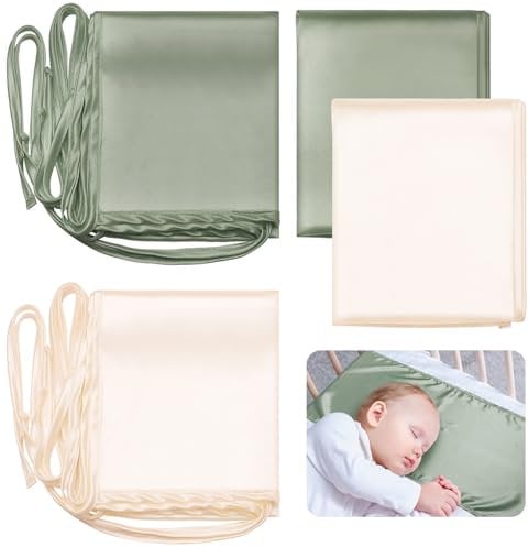 Hosuly 2 Pcs Satin Bassinet Sheet Baby Hair Soft Silk Feeling Sheet Baby Bassinet for Rectangle Cradle Pad Mattress Boys Girls Newborn Infant(Green and White)