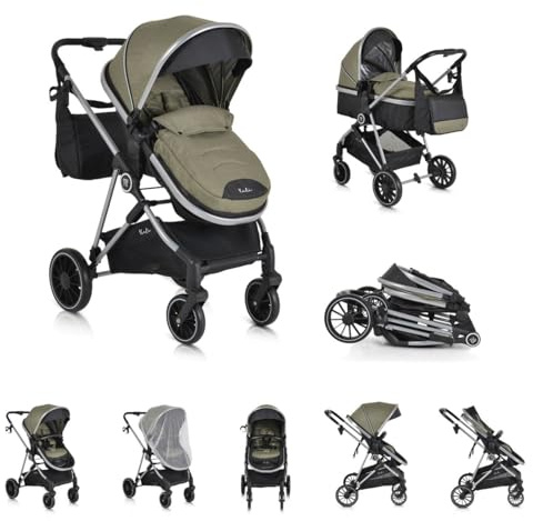 Moni Kombikinderwagen 2 in 1 Kali 22 kg umbaubar, Korb, Getränkehalter, Tasche, Farbe:grün