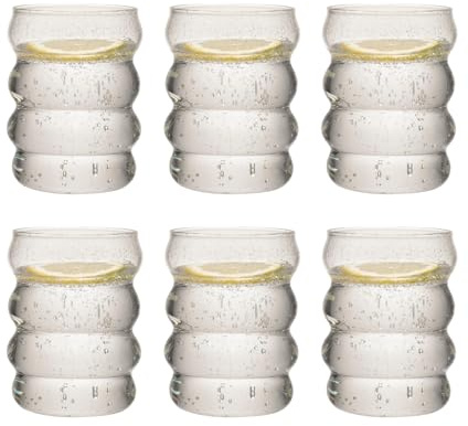 Zoha Wave Gläser Set | Design Stripe Glass | Trinkgläser Cocktail gläser Eiskaffeegläser Wasser Tee Saft Kaffee | Spülmaschinengeeignet | 330 ml (6er Set)