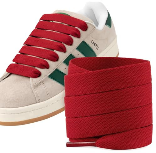 Puzeam 2 Paire de Lacets Rouge 120cm Larges pour Basket, Sneakers, Chaussures de Sport, Lacets Chaussures Plat, 15 mm Lacet Gros Large