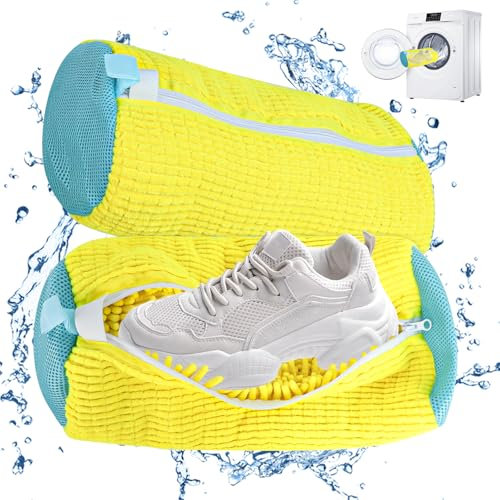 2 Pezzi Sacchetto Scarpe Lavatrice, Sacchetti per Scarpe Lavanderia, Riutilizzabile Borsa per Lavaggio Scarpe di Sportive con Cerniera, Multi-Protettivo Sacchetto Scarpe Lavatrice (Giallo)