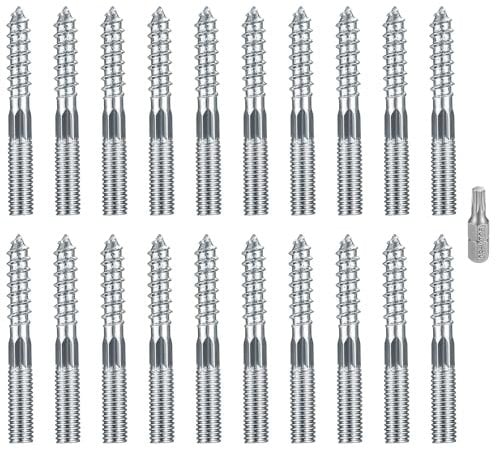 20 Pz Vite a Doppio Filetto, M8 Bulloni di Sospensione Torx, Vite per Legno Viti a Doppia Filettatura Fissaggio Prigioniero, Tasselli Barre Filettate a Doppia Estremità Viti per Mobili (M8x60mm)