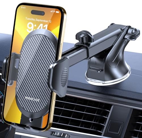 Miracase Support Téléphone Voiture [2025 Ventouse Puissante] Porte Telephone Voiture Tableau de Bord, Rotation 360° Portable Ventouse pour iPhone Compatible avec 4-7.2 Smartphone