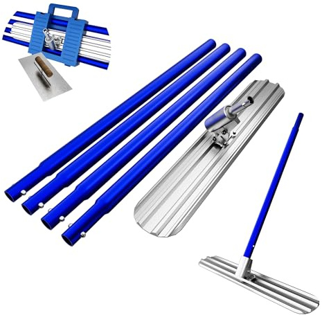 Bull Float Concrete Tools, 48’’×8’’ Magnesium Aluminum Alloy Concrete Float with 4 Combinable Handles, Carrying Toolbox, Trowel, Concrete Bull Float Kit for Concrete Finishing (Blue 1.45 m)