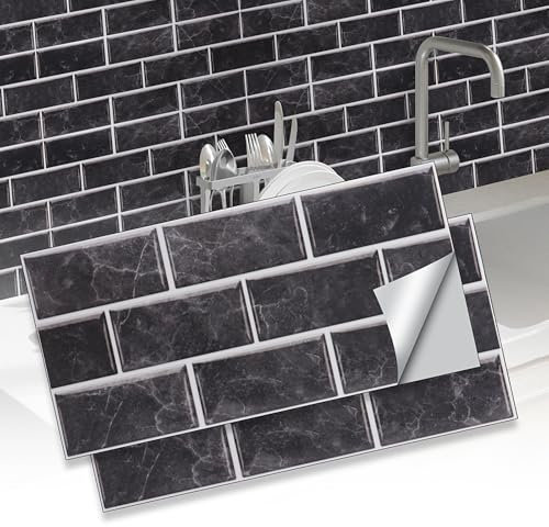 Ztowoto 12 Pz Piastrelle Adesive 30x15 cm, Impermeabile Pannelli Adesivi Per Pareti Autoadesivo, Antiscivolo 3d Mattonelle Adesive Cucina Per Bagno Cucina Soggiorno Camera Da Letto (Nero)