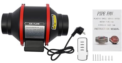 Rohrventilator Gebläse 100mm Regelbar motor 40W Abluftventilator 310m ³/h, Belüftung und Abluftgebläse, mit EU-Stecker und Fernbedienungen, für Bad, WC, Küche, Gewächshaus, Zelt, Garage (Schwarz)