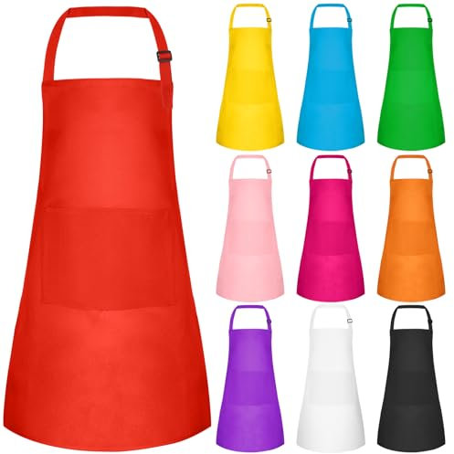 BOUBONI 5/10/20 Stück Kinder Schürze Verstellbare mit 2 Taschen für Jungen Mädchen Bastelschürze Kochschürze zum Zeichnen Malen Backen Kochen (10, Mehrfarbig)