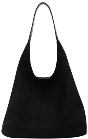 CUNGGI Wildleder Hobo Tasche für Wome Slouchy Tote Schultertasche Handtasche Retro Große Tragetasche Shopper Tasche Damen mit Münze Geldbörse 2pcs (Schwarz)