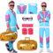 Ficlwigkis 80er 90er Jahre Outfit Herren Damen,8 Pcs 80er 90er Kostüm Bad Taste Outfit Herren Damen mit Jacke Hose Stirnband Armbänder Brille Aufblasbare Radio für Karneval (Blau, S)