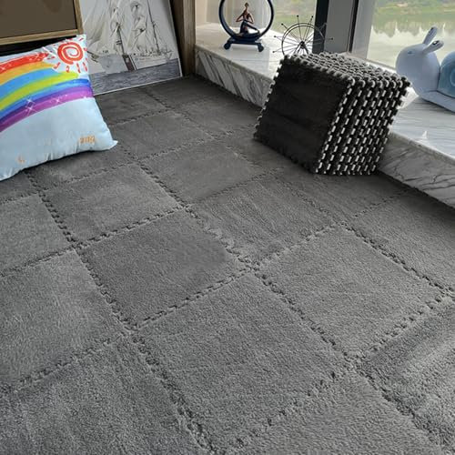 BRCYKRWY Puzzlematte Weiche Plüsch Warme Teppich Volltonfarbe Wohnzimmer Ineinandergreifende Puzzle-teppiche Weiche EVA-Schaumstoffmatten Weicher Geteilter Teppich 10 Stück (1 Stück 30*30cm) Schallsch