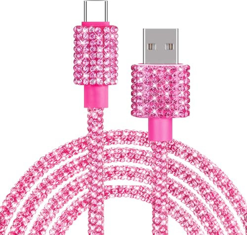 Coolden Cable USB C 1.2M 66W Chargeur USB C vers USB Charge Rapide Câble Chargeur Bling Diamants Cable pour iPhone 15 16 Pro Samsung S25 S24 S23 Ultra S20 S21 A54 iPad Pro Air MacBook Pro Switch Rose