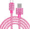 Coolden Cable USB C 1.2M 66W Chargeur USB C vers USB Charge Rapide Câble Chargeur Bling Diamants Cable pour iPhone 15 16 Pro Samsung S25 S24 S23 Ultra S20 S21 A54 iPad Pro Air MacBook Pro Switch Rose