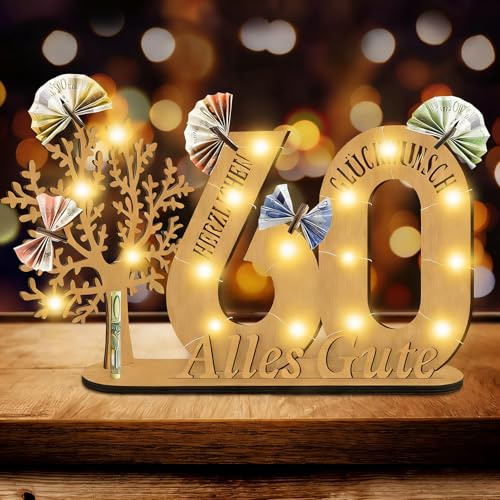Idota 60 Geburtstag Frau Mann Geldbaum Geschenk, Lebensbaum Deko mit Led, 60 Geburtstag Deko, Holz-Schild Gästebuch Geldgeschenke, Personalisierte Geburtstag Geschenk
