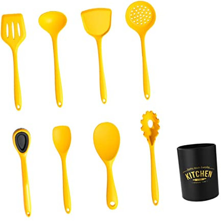 HOLIDYOYO 1 Juego De 8 Piezas De Utensilios De Cocina Utensilios De Cocina Kit De Utensilios De Cocina De Silicona Utensilios De Cocina De Gel De Sílice Amarillo