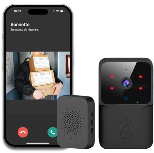 Winnes Campanello senza fili da Esterno con APP,Videocitofono Campanello con ricevitori a innesco Kit/Fotocamera/Copertura di 150 m,Visione Notturna Audio Bidirezionale per Casa,Ufficio,Hotel(Nero)