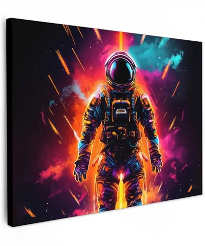 MuchoWow© Impression sur Toile Photo Peinture Tableau Decoration Murale | 40x30 cm - Chambre Salon Maison Deco Cuisine Astronaute - Néon - Jeux - Espace