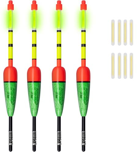 QualyQualy 4 x beleuchtete Angel-Bobber aus Eva-Schaumstoff + 8 x Leuchtstäbe, Nachtangeln, beleuchtete Bobber (4 Stück - 20cm)