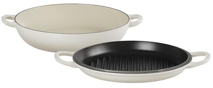 Le Creuset 3.5L Multi-Function Enamel Cast Iron Crop Top with Grill Pan Lid Meringue
