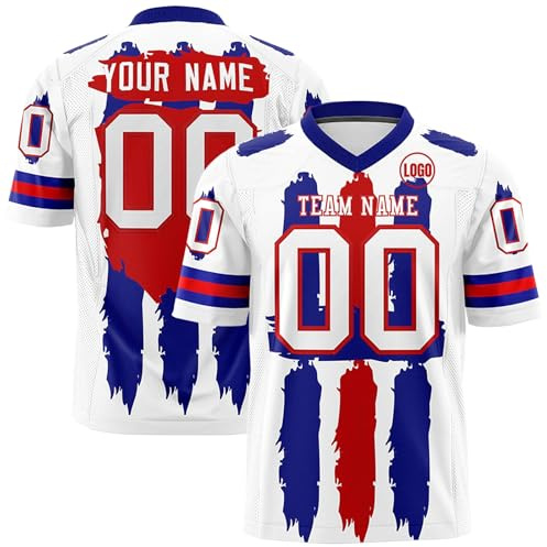 Maillot de Rugby Personnalisé avec Nom Numéro L'équipe pour Garçons Fans, Oversize Sport Football Américain Shirt col en V pour Homme Femme Jeune Cadeau