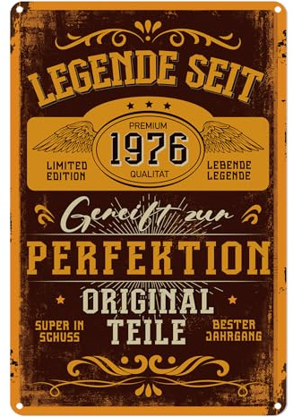 Tarklanda Blechschild Schild 50 Geburtstag, Retro Metallschild Legende SEIT 1976, Vatertagsgeschenk, Geburtstagsgeschenk für Frau Mann Freund Ehemann Damen Papa Mama Kollege Bruder, 20x30cm
