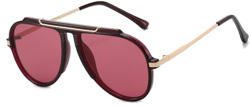 LJCZKA Übergroße Pilot Sonnenbrille für Damen Herren 70s Retro Gold Metall Rahmen Piloten Sonnenbrille Groß Quadratisch Brille Mode mit UV Schutz